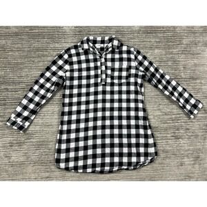 Latuza‎ Sleepshirt Womens Medium Black & White Plaid Long Sleeve Flannel